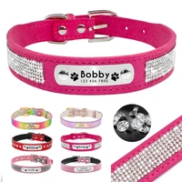 Personalized Dog Cat Collar Adjustable Cat Crystal Collars Anti-lost Leather Puppy Cats Necklace Bowtie Rhinestone Accessories 1