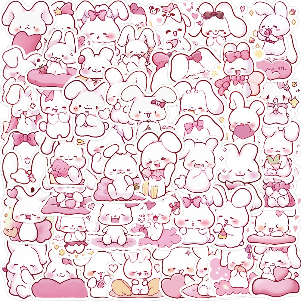 

10/30/50pcs Pink Rabbit Stickers Kawaii Girls Cartoon Decals Decorative Phone Guitar Stationery Waterproof Cute Kids Sticker Toy