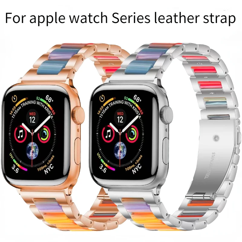 Metal+Resin Strap For Apple Watch 45mm 44mm 42mm 41mm 40mm Stainless steel Bracelet For iWatch Series Ultra 8 7 6 5 4 3 SE band