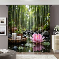 2pcs, spring summer Curtains Tranquility Meditation Light Filtering Sheer Curtains Versatile Durable Polyester Decorations For 2