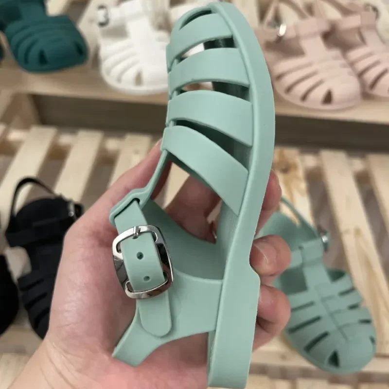 Summer Baby Sandals Children Roman Toddlers Kids Hollow Princess Metal buckle Shoes Candy Jelly Beach Shoes Girls Boys Slippers 5