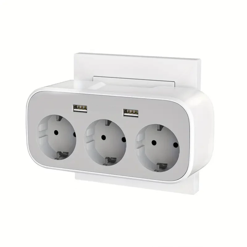 EU Plug 4000W Wall-Mounted Power Strip with Independent Switch & 2 USB Charging Ports