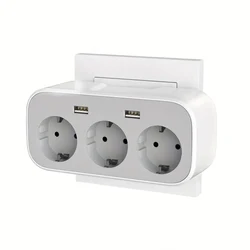 EU Plug 4000W Wall - Mounted Power Strip with Independent Switch & 2 USB Charging Ports - 3 AC EU Plug