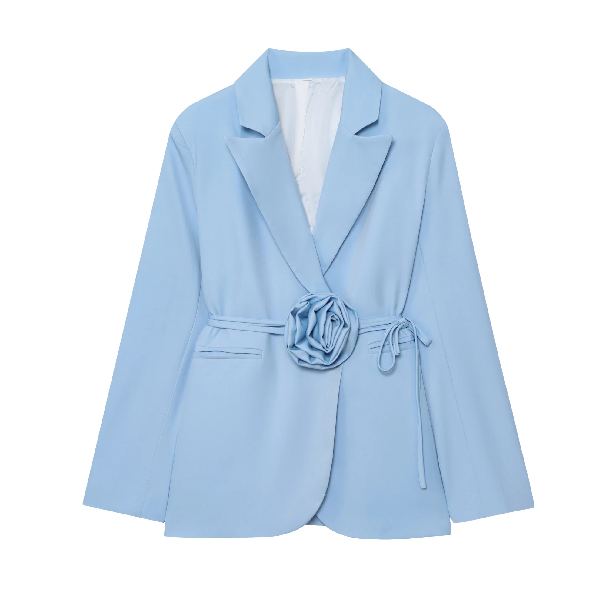 Women Blazer Jacket Coat Women's Autumn Suit Jackets With Lapel 3Dimensional Flower Tie At Waist Cinched Waist Commuter Top