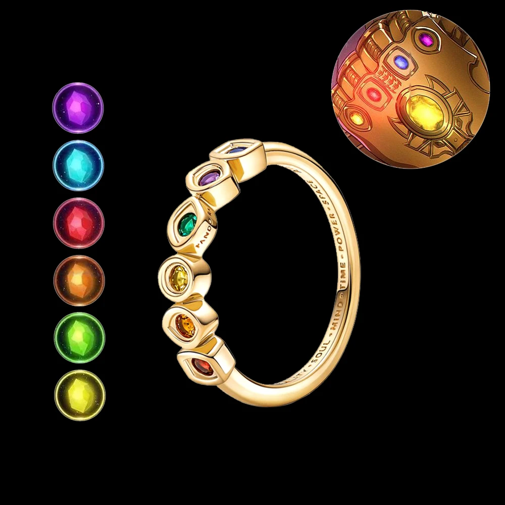 Anillo de Los Vengadores de Marvel, anillo de piedras infinitas de Thanos, cristal creativo de Color dorado, anillos de piedras infinitas de superhéroe, accesorio de joyería para Cosplay
