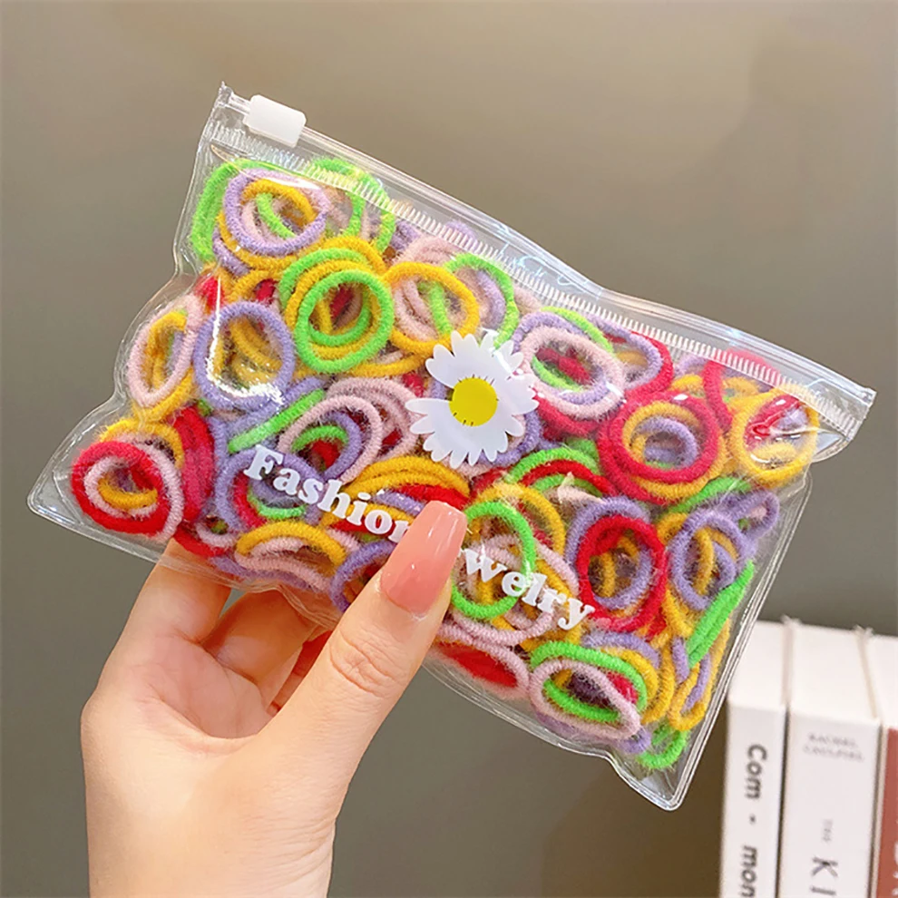 Molans 100pcs/Set Elastic Hair Bands Girls Hair Accessories Colorful Nylon Headband Kids Ponytail Holder Scrunchie Ornaments