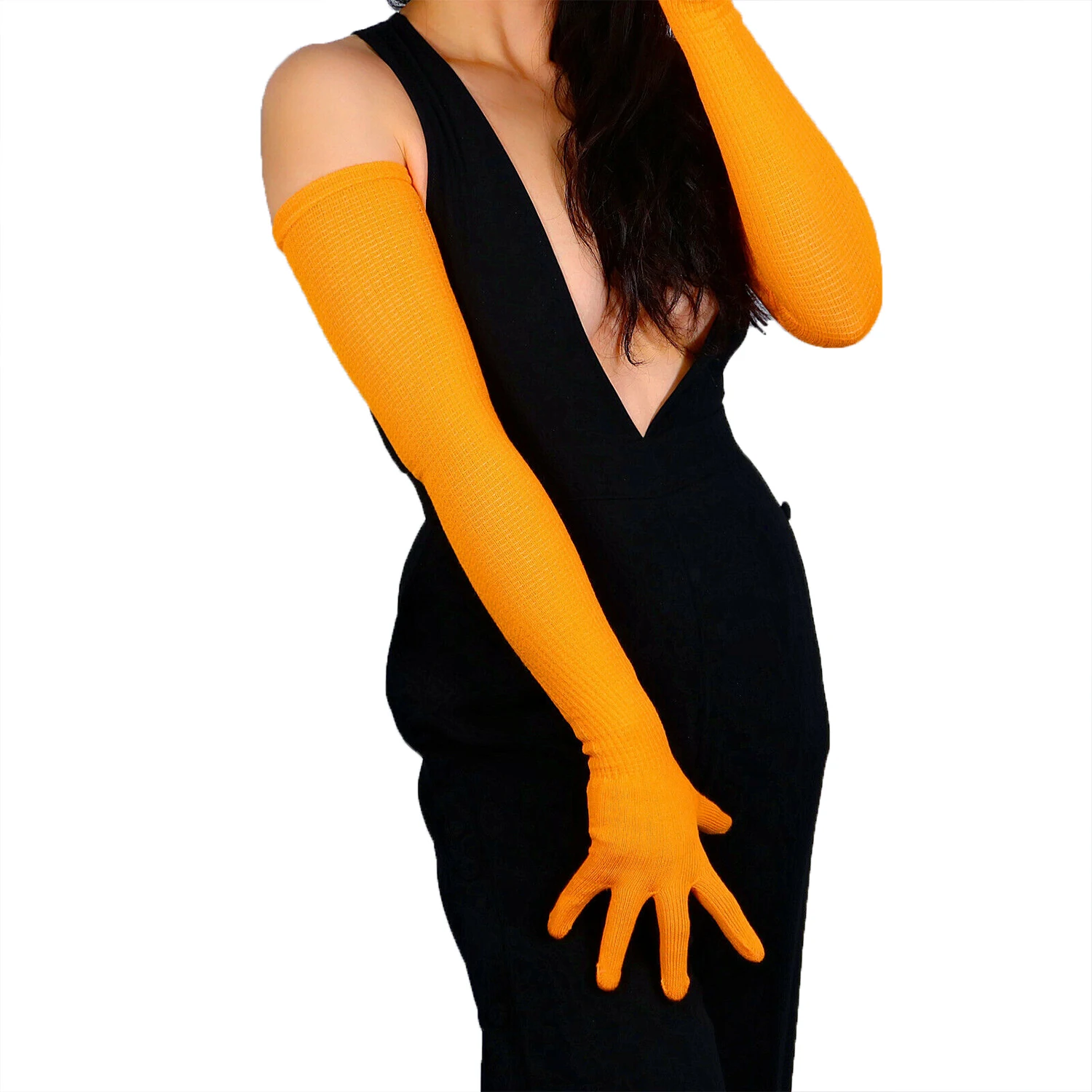 

DooWay Women's Orange KNIT GLOVES Arm Warmer Mittens Cable Yarn Wool Prom Nightclub Cosplay Christmas Party Evening Opera Glove