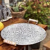 Handcrafted Round Flat Metal Plate Retro Dessert Cake Bread Plate Decorative Antique Serving Tray With Wood Handles Restaurant 1