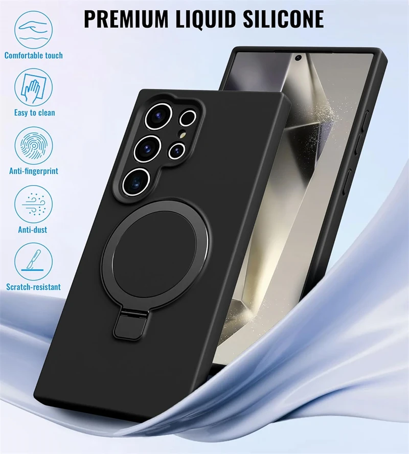 Magnetic Liquid Silicone Phone Case with Ring Holder and Magsafe Compatibility