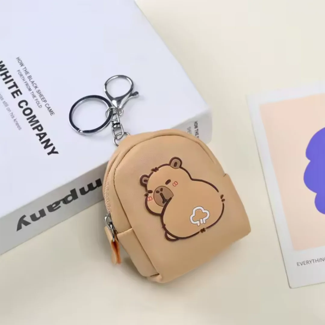 Cute Capybara Schoolbag Shape Coin Purse Girly Portable Lipstick Earphone Large Capacity Storage Bags Keychain Pendants Gifts