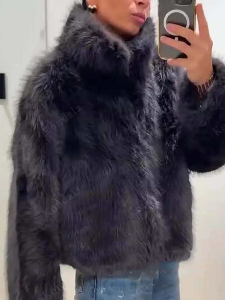 Women Artificial Fur Jackets For Women Autumn Winter Long Sleeve Stand Collar Women's Short Jacket New Fashion Female Warm Coats