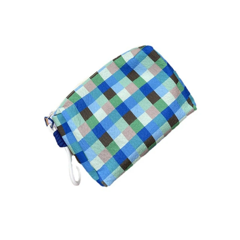 Women's Cosmetic Bags Korean Portable Multifunctional High-quality Makeup Bags Plaid Fashionable Large Capacity Storage Bags 5