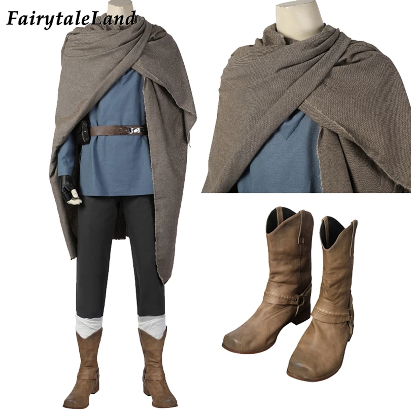 

High Quality Halloween Carnival TV Superhero Cosplay Jedi Master Costume Obi Scarf Outfit Custom Made Kenobi Blue Suit