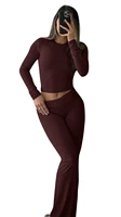 Casual Workout Two Piece Outfits Long Sleeve High Waist Fold-over Flare Flared Leggings Pants Tracksuit Sets Streetwear - Image 4