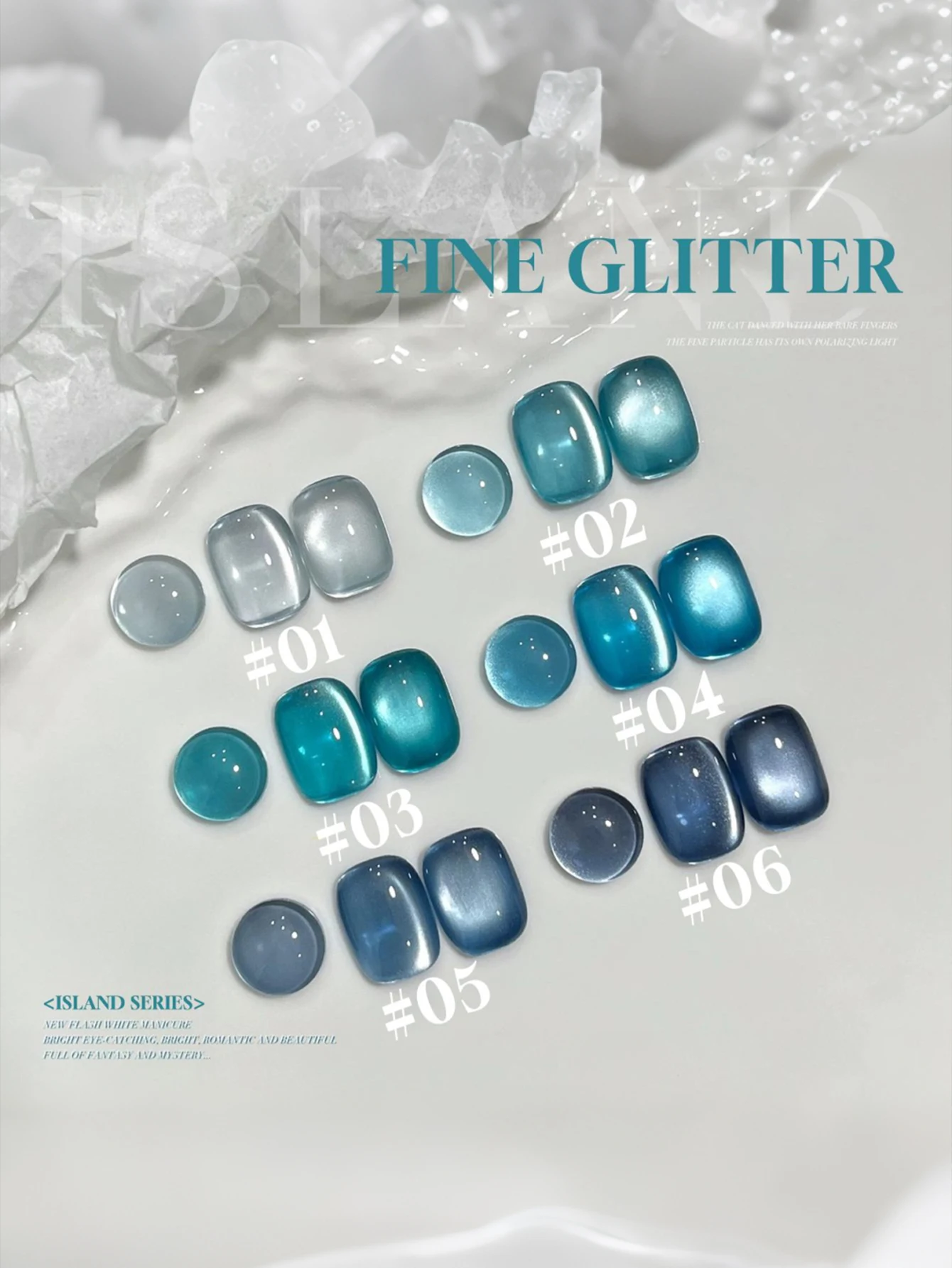MIANEL 12 ml Glacier Blue Crystal Cat Eye Gel Ice-Transparent Blue-Purple Shimmering Glass Bead Nail Art für den Winter – Detail 12