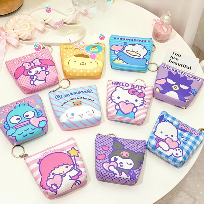 

Kawaii Sanrio Kuromi Cinnamoroll Mymelody Kitten Coin Purse Student Children Pu Zipper Headphone Bag Mini Storage Bag Girl Gifts