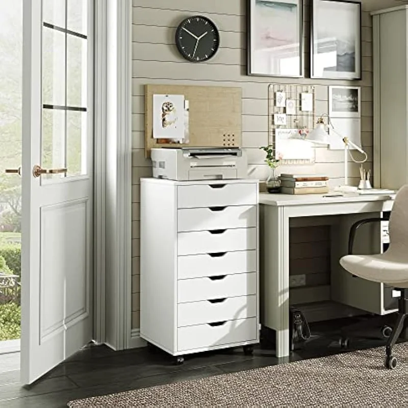 

DEVAISE 7-Drawer Chest, Wood Storage Dresser Cabinet with Wheels, White