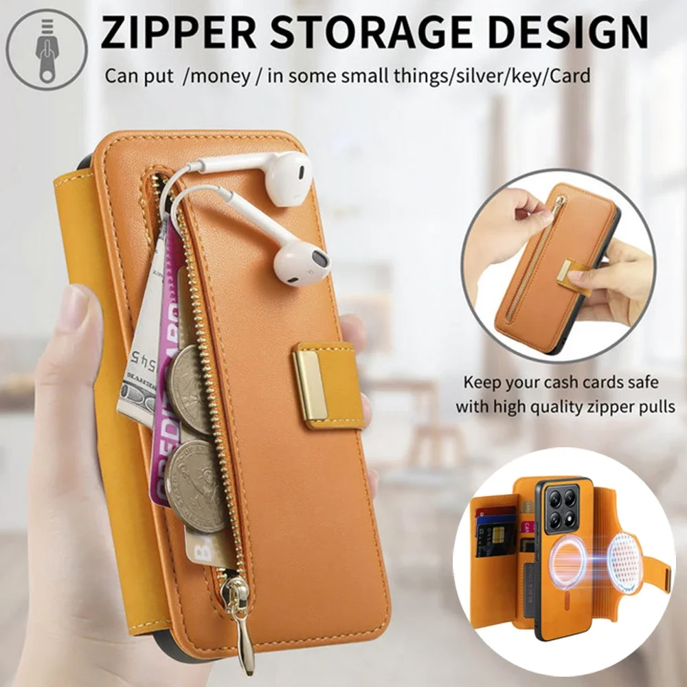 Luxury Case For Xiaomi Poco F7 Ultra 5G 2In1 Detachable Leather Zipper Wallet Cover For Poco X7 Pro Case F7 M7 Pro X7 X 7 Funda phone case,leather phone case,leather wallet case,leather case