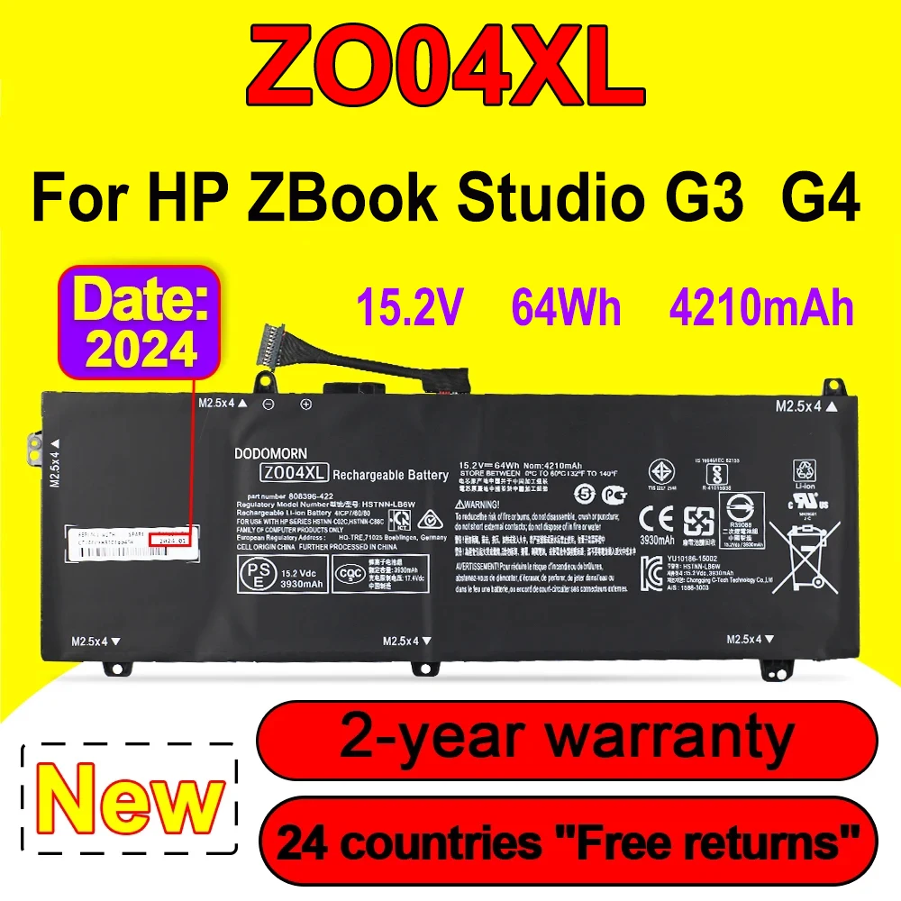 

New ZO04XL Laptop Battery For HP ZBook Studio G3 G4 Series 808396-421 808450-001 HSTNN-CS8C HSTNN-C88C HSTNN-LB6W 64Wh 4210mAh