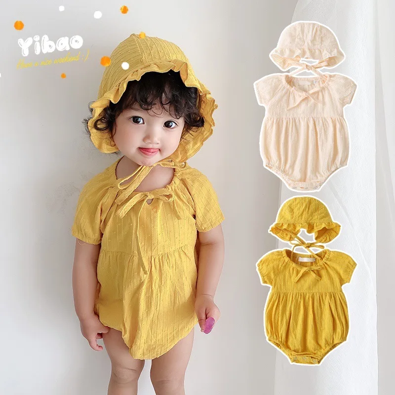 

Children Printed Cap Wearing Bow Tie Triangle Climbing Clothes Summer Baby Home Pure Cotton Ha Newborn Badys 0 To 1 Years Old