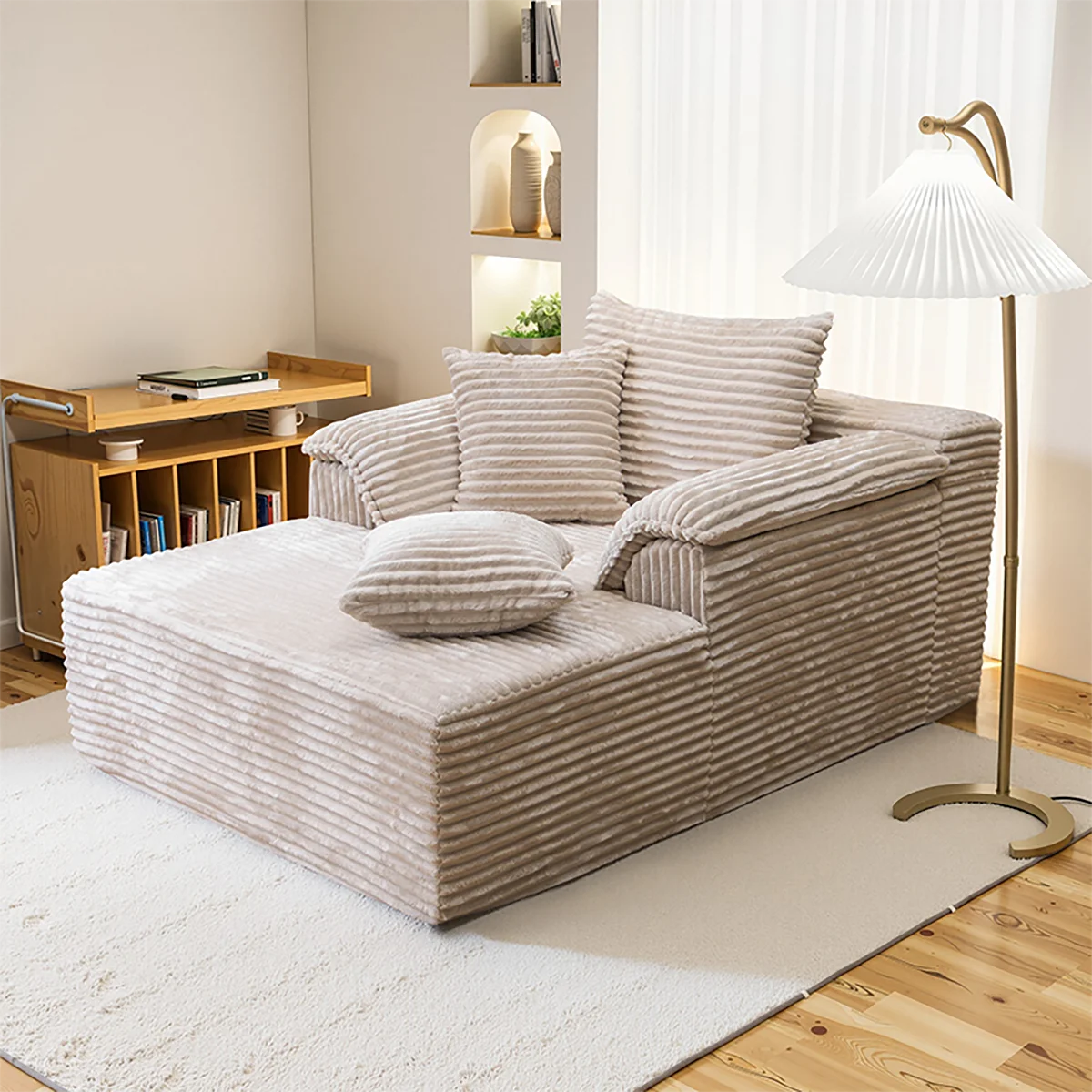 High Resilience Sponge Single Sofa 61 Inch Rabbit Fur Fabric Deep Seat Design for Living Room Bedroom Apartment