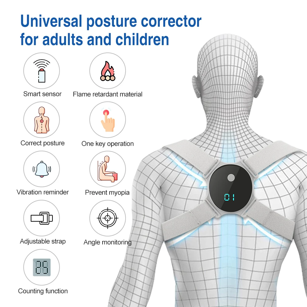 Posture Corrector Smart LCD Display Back Correction Belt Adjustable Shoulder Strap Anti-off Back Protect Eyesight
