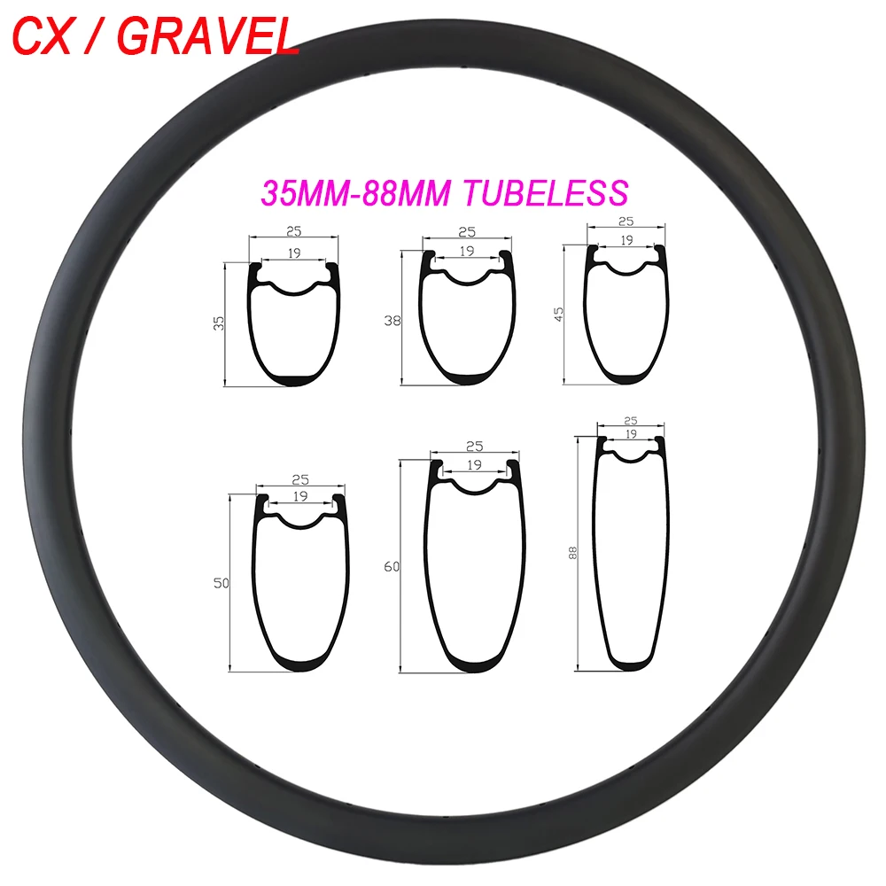 

700C 25mm Width Road Bike Carbon Rim Clincher Hook Tubeless 35 38 45 50 60 88mm Depth Bicycle Wheel Rim UD 3K 12K Matte Glossy