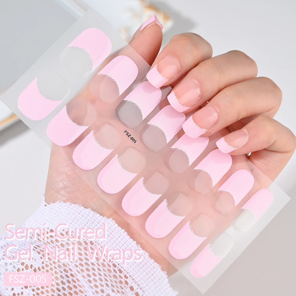 French UV Semi-Cured Gel Nail Wraps Sticker 16Strips Long Lasting Full Cover LED Lamp Gel Cured Slider Decals For Nail Extension 3
