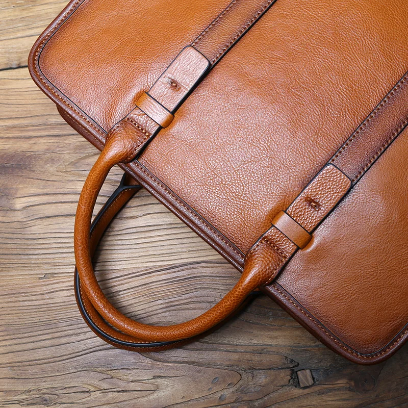 NZPJ Genuine Leather Men Briefcase Natural Cowhide Handbag Vintage Casual Computer Bag Fashion Crossbody Bag For 15 Inch Laptops