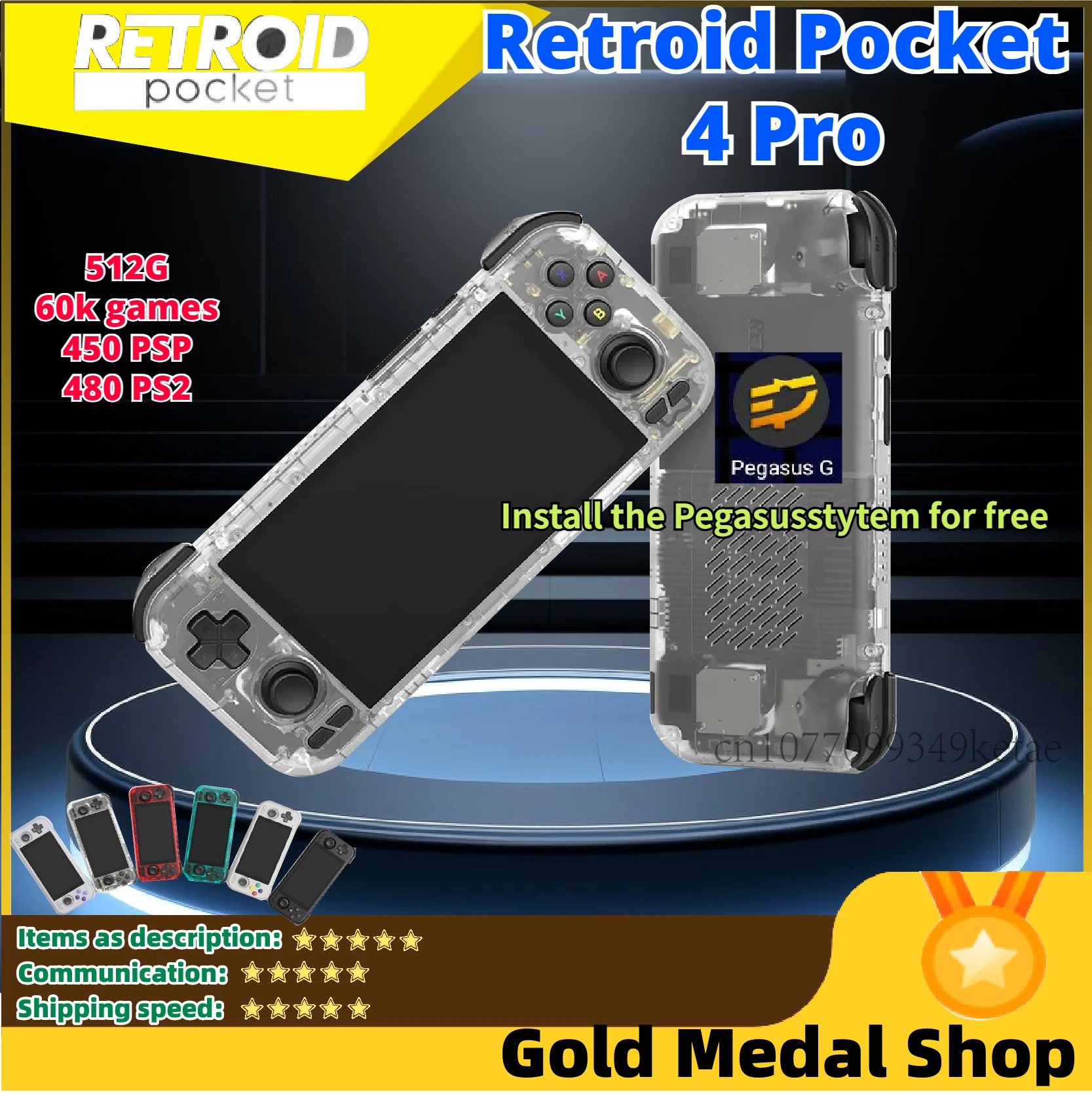 

Retroid Pocket 4 Pro Retro Handheld Game Console RAM 8+128G WiFi 6.0 Bluetooth 5.2 3D Hall Sticks 4.7 Inch Touch Screen PSP PS2