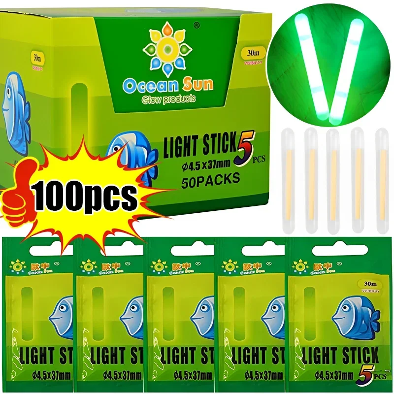 Bâtons luminescents chimiques 50/100 pièces pour pêche de nuit - Vert 4.5x37mm et 3.0x25mm