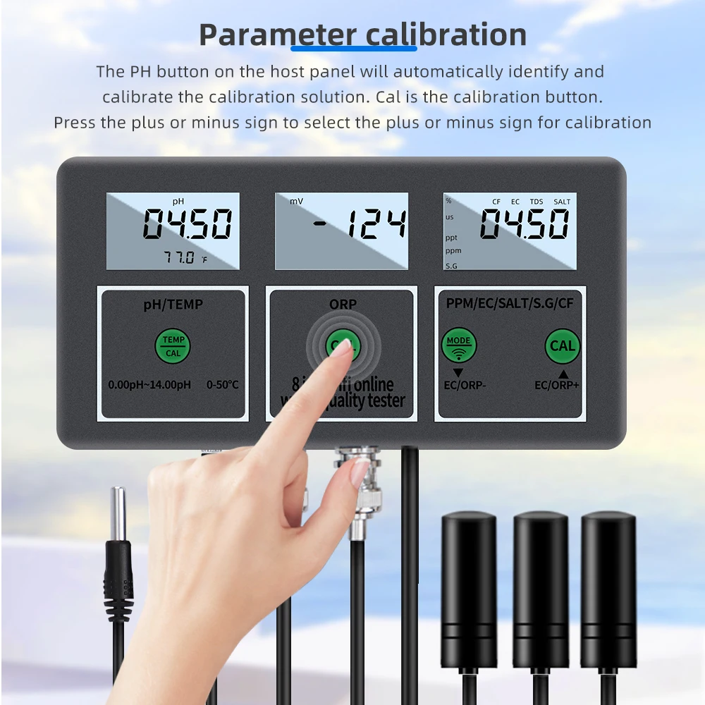 8 in 1 Water Quality Tester with Wireless WiFi APP Monitoring Water Quality  Meter Digital PH Meter for Aquarium