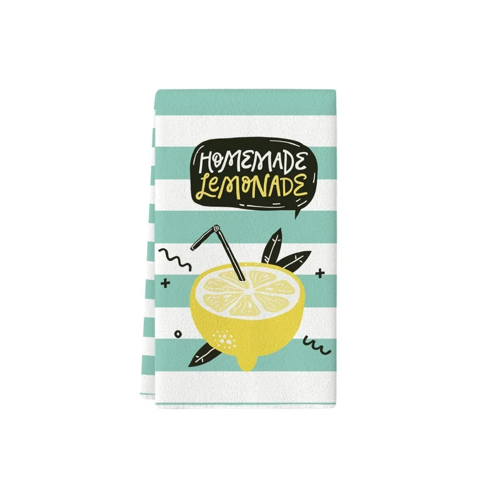 2 יחידות מגבת ספיגת מים עם הדפס לימון, מגבת מטבח ניתנת לשטיפה ושימוש חוזר, מגבת ספיגת תה רכה לחדר התה