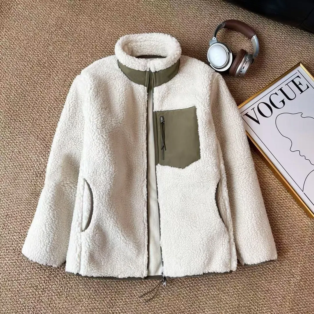 Вітрозахисна флісова куртка унісекс з довгим рукавом і коміром-стійкою, потовщене поліефірне волокно, міська мода, зимовий верхній одяг