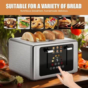 4 Slice Toaster, Touchscreen & Dual Independent Control Panel，5 Basic Functions & Digital Countdown Toasters, 6 Shade Settings 4