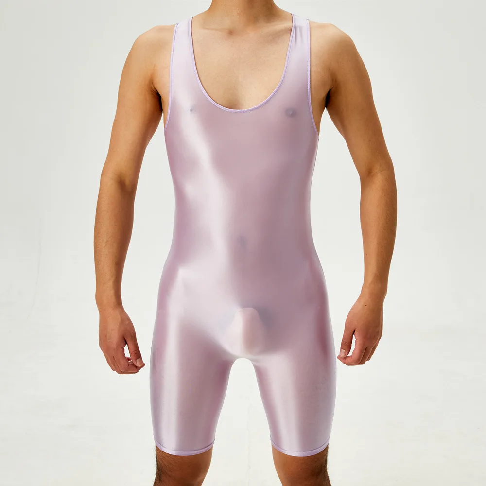 Mens Undershirts Boxers Elastic Seamless Sleeveless Bodysuits Leotard Gay Underwear Silk See Through Slip Bodywear One-piece