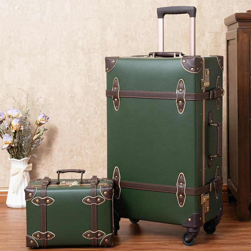 Valigia classica retrò da 20/24/26 pollici PP + PC Valigia da viaggio Valigia da viaggio in pelle fatta a mano di grande capacità con custodia per il trucco - immagine 2