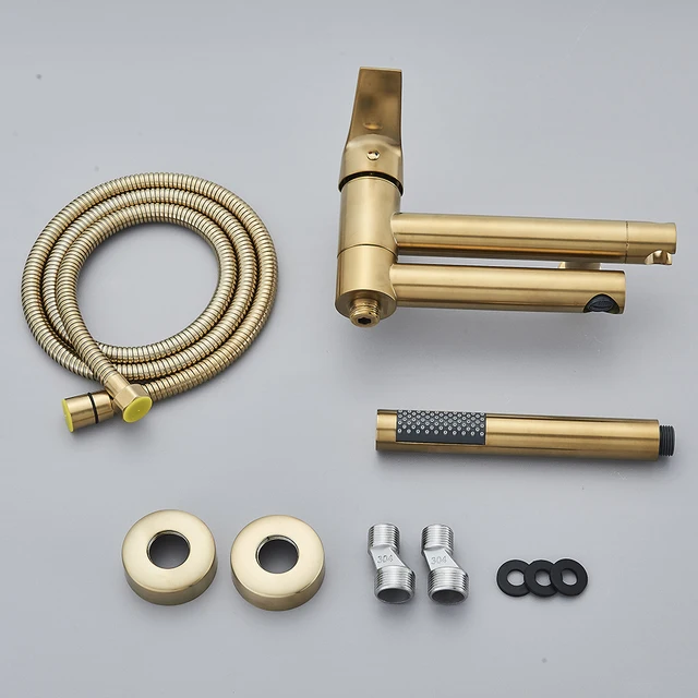 Uythner ก๊อกน้ําอ่างอาบน้ําพร้อมอ่างหมุน Spout ทองเหลืองติดผนังห้องน้ําฝักบัวแตะเต็มชุดฝักบัวสําหรับห้องน้ํา 6