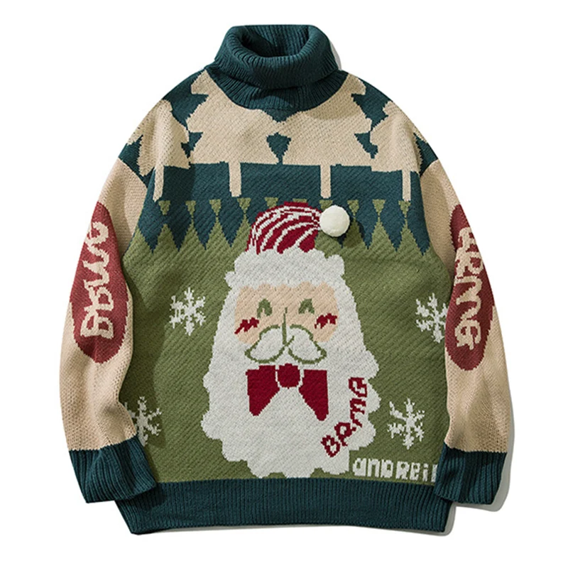 

Christmas knitted sweater Santa Claus Print Pullovers Ladies Turtleneck LongSleeve Knitwear Jumpers Y2k Clothes Snow Streetwear