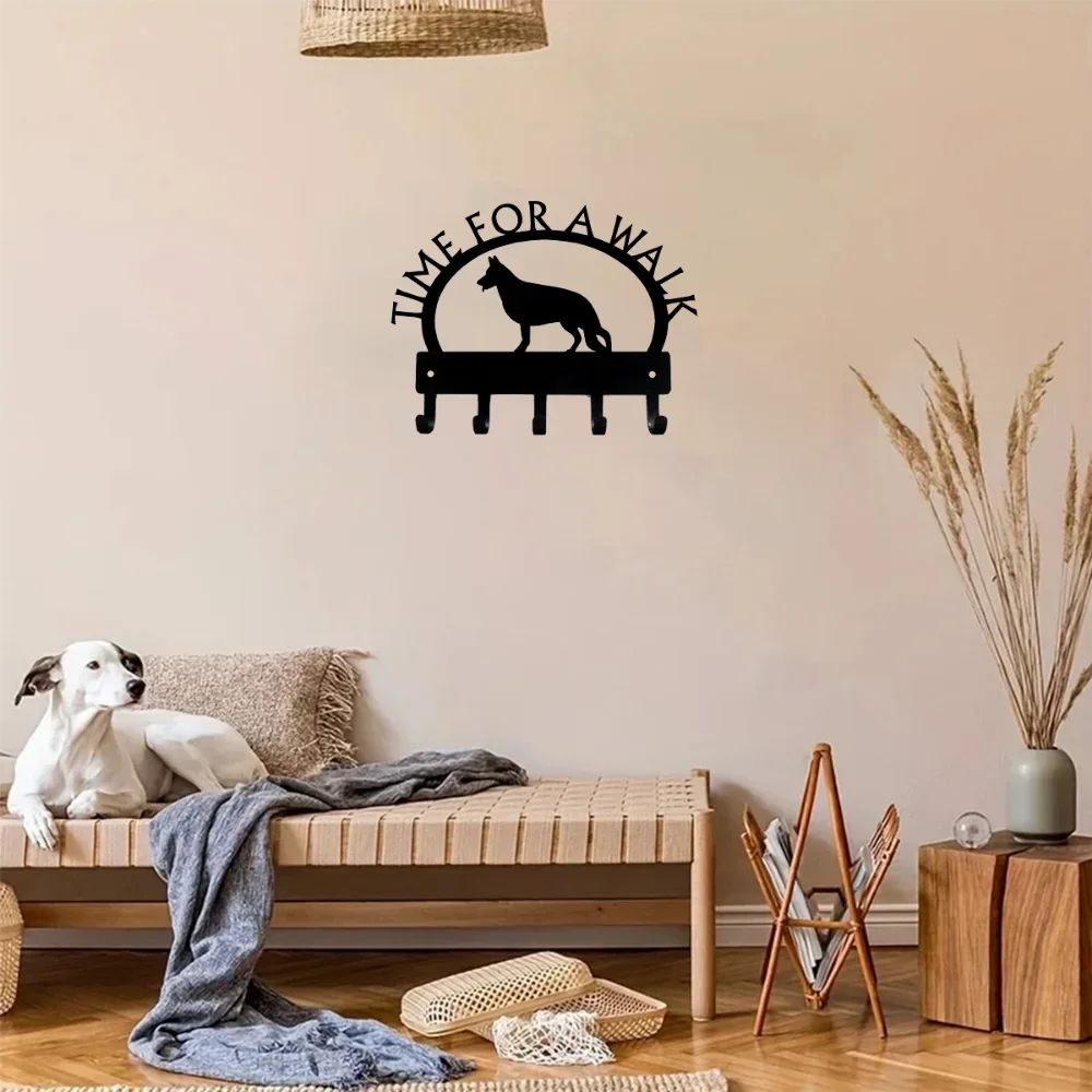 1pc 11in German Shepherd Standing Time For A Walk Key Rack Dog Leash Hanger Wall Hook Bathroom Accessories Hallway Wall Sticker 5