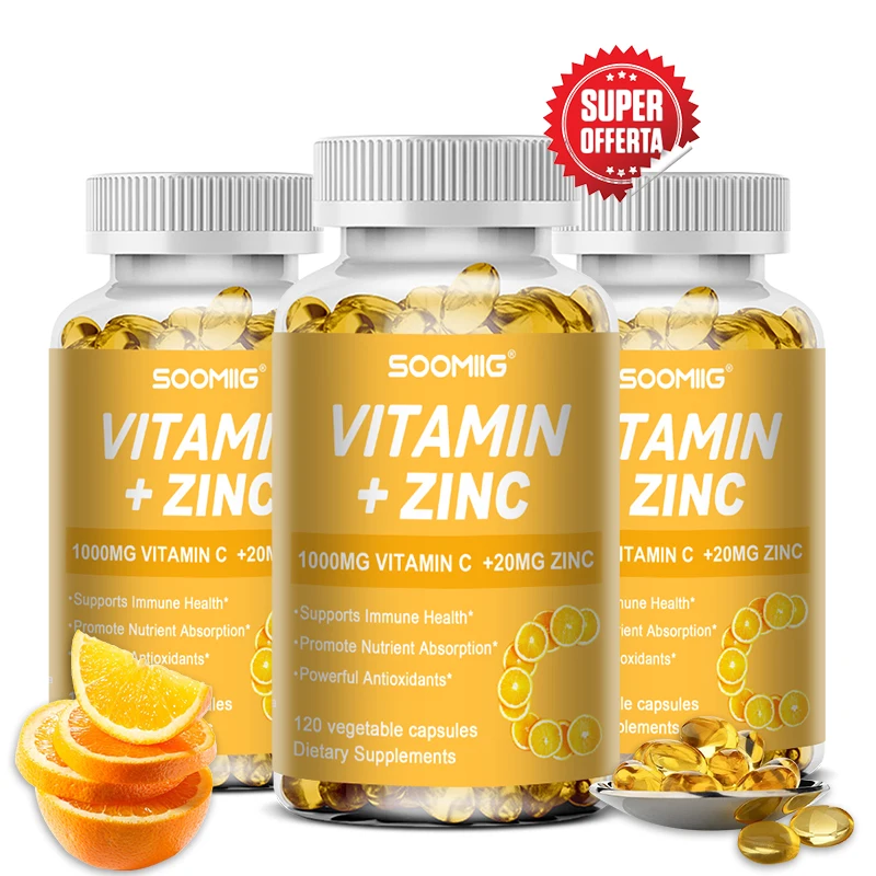 

Vitamin C + Zinc Capsules Support Healthy Skin and Eyes, Antioxidant and Immune System Function