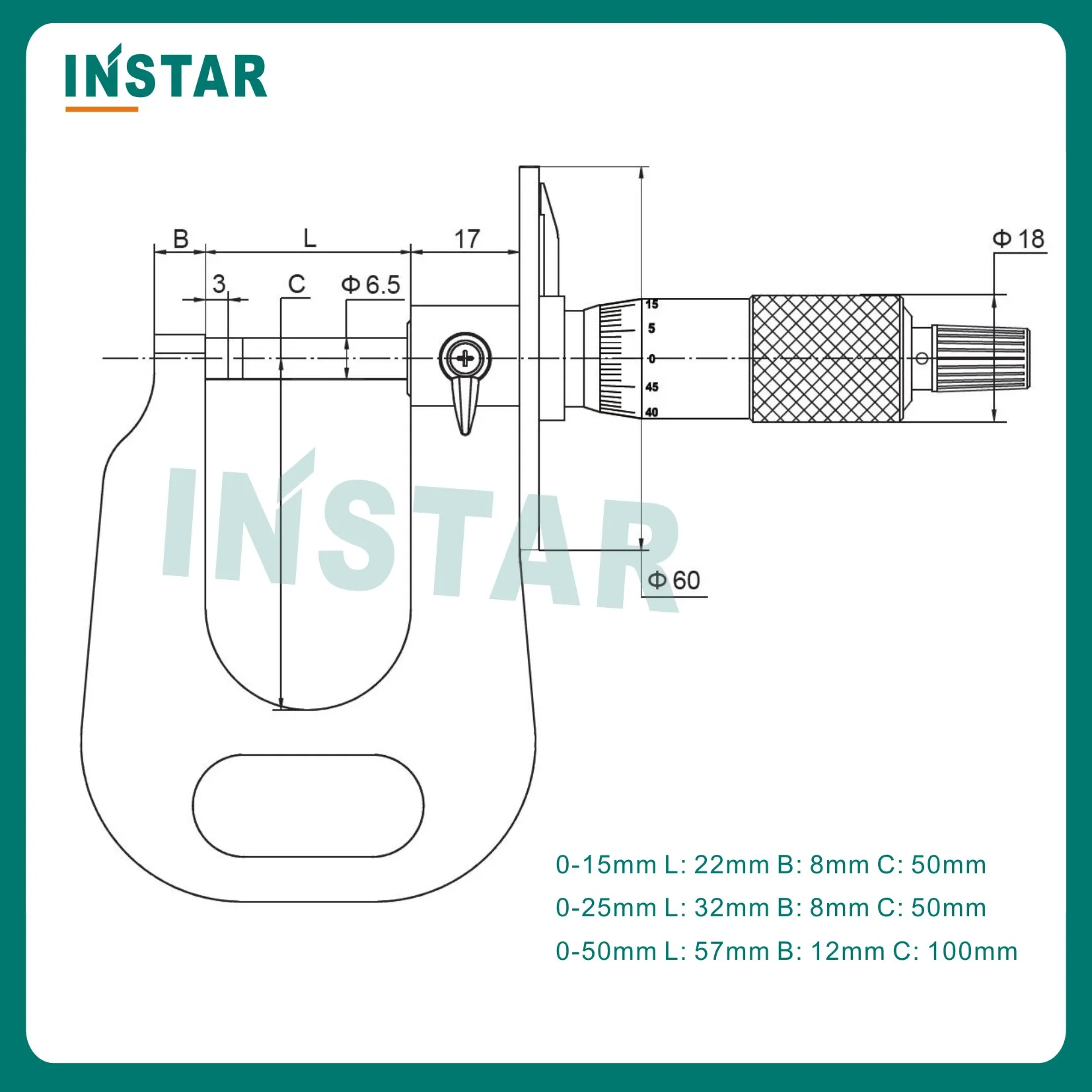 시트 금속 외부 마이크로미터, 0-15mm, 0-25mm, 0-50mm