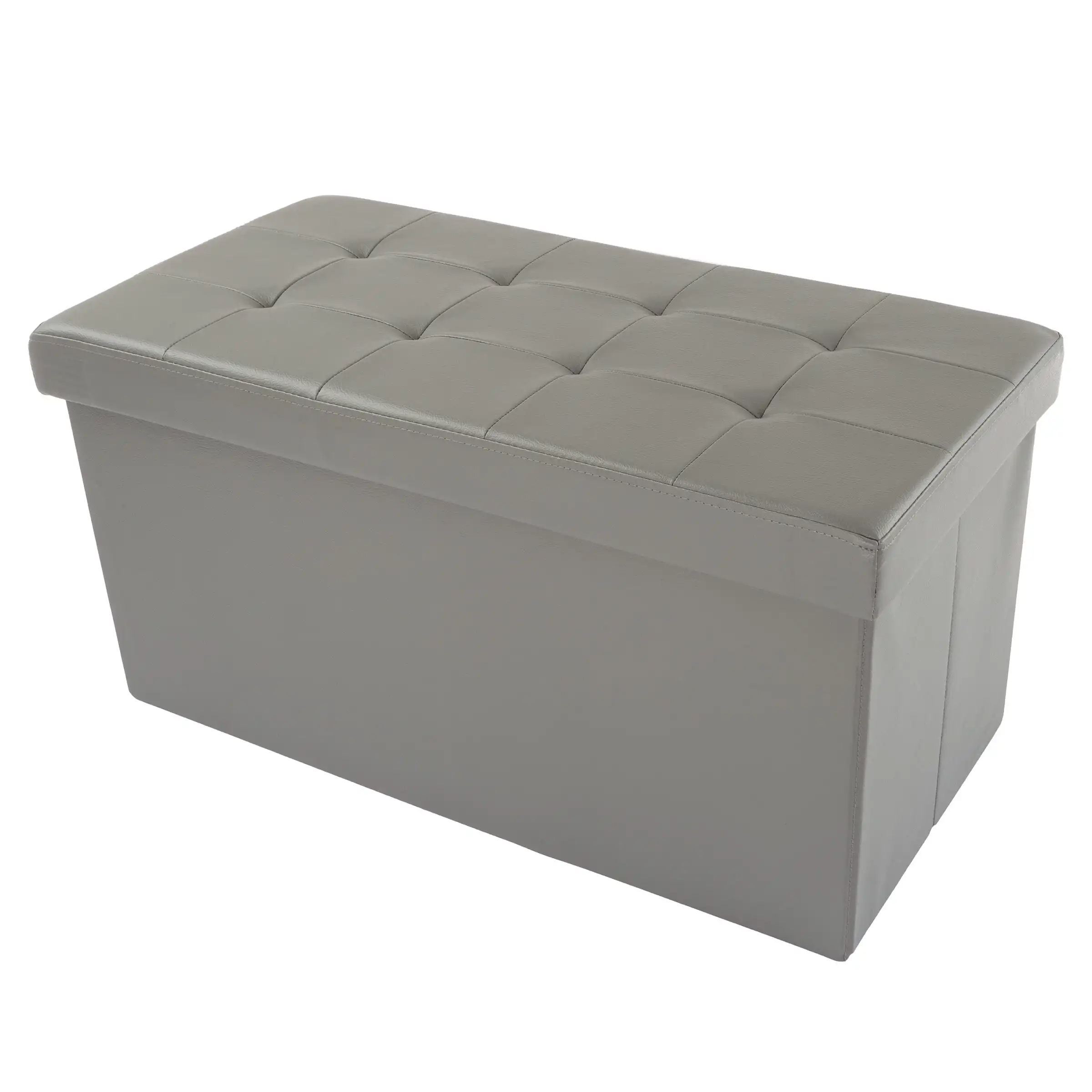 

Lavish Home 30-inch Faux Leather Folding Storage Ottoman with Padded Lid (Gray)