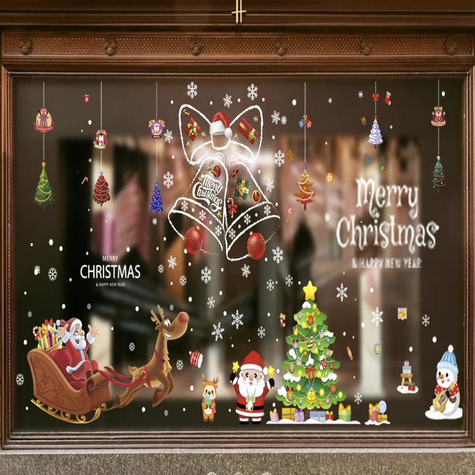 Christmas Decorations Merry Christmas Window Cling Sticker, 12*12" Merry Christmas Red Bow Sticker For Home Party Supplies Shop Window Glass Display Decoration - View #11