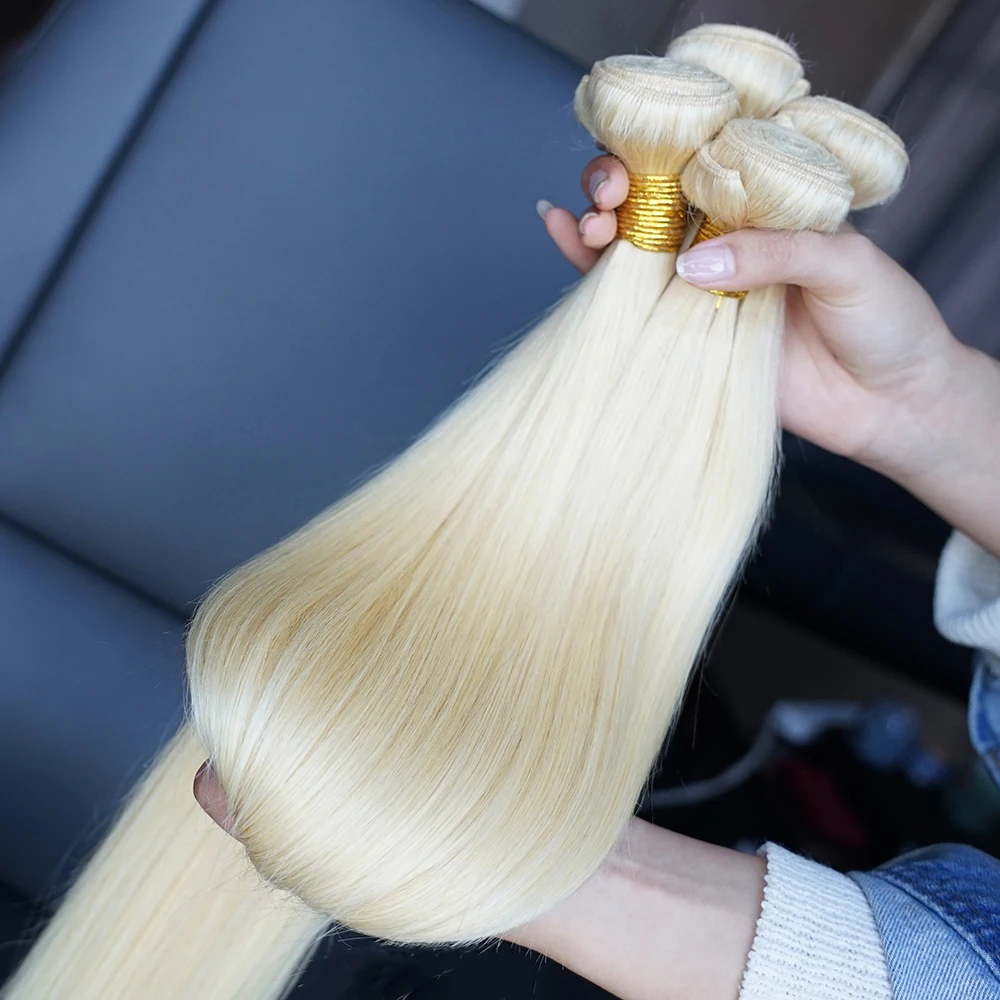 #613 Blonde Remy Human Hair Bundles Extension 10-30 inch 95(&plusmn;5)g/pc Platinum Blonde Silky Straight Hair Weave Bobbi
