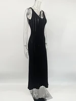 Trendix Knit Backless Dress For Women V Neck Slim Sleeveless Suspender Maxi Dress Vacation Sexy Beach Knitted Elegant Long Dress