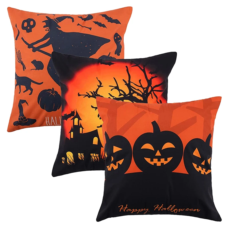 

Pumpkin Ghost Print Pillowcase Trick or Treat Happy Halloween Decorations Cushion Cover 45x45 Sofa Decorative Throw Pillow Cover