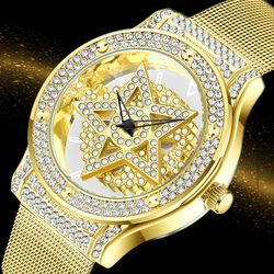 2023 LIGE Luxury Rhinestones Gold Dial Fashion Watches with Stainless Steel Band New Quartz Wristwatches for Women Montre Femme