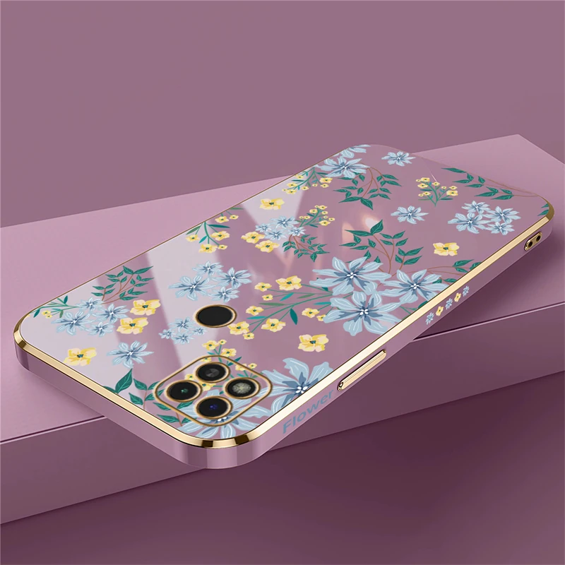 Elegant Shockproof Floral Silicone Phone Case Coque with Plating Design