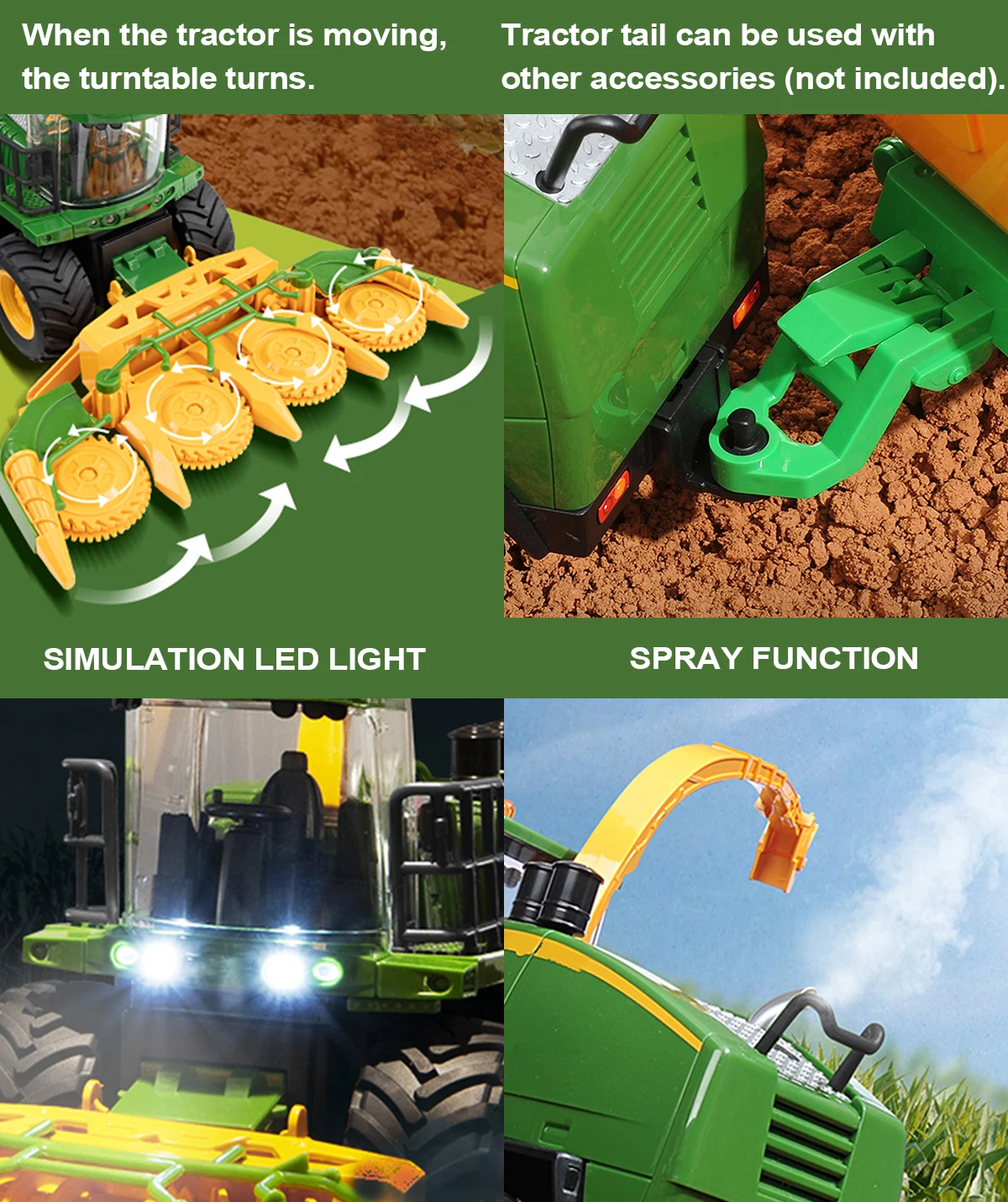 Remote Control Combine Harvester Tractor 2.4Ghz Farm Vehicle Toy with Light Steam Spray for Kids Chiristmas Birthday Gift 3